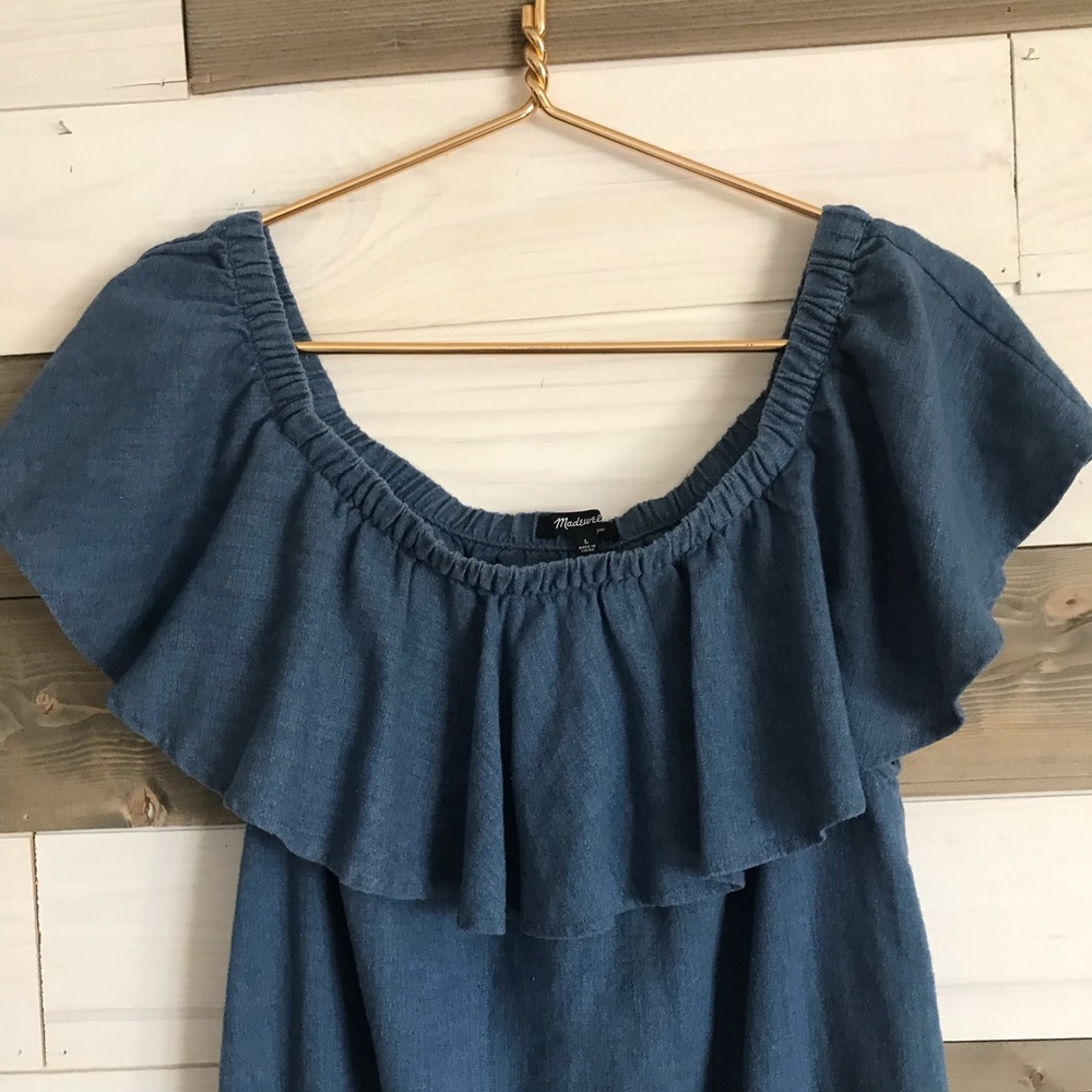 Madewell ⚜️ Blue Linen Rio Ruffled Top Dress - Picture 8 of 14